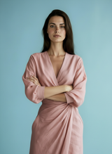 Veniah - V Neck Maxi Dress With Waist Accent
