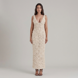 Vestido midi etéreo de encaje para mujer con tirantes anchos