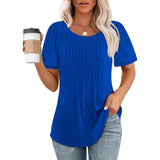 Women's Summer Shirt with Round Neck and Pleat Details