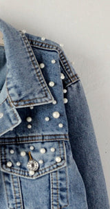 Avelisse - Womens Pearl Embellished Denim Jacket