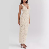 Vestido midi etéreo de encaje para mujer con tirantes anchos