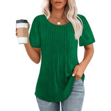 Women's Summer Shirt with Round Neck and Pleat Details