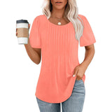 Women's Summer Shirt with Round Neck and Pleat Details