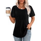 Women's Summer Shirt with Round Neck and Pleat Details
