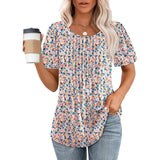 Women's Summer Shirt with Round Neck and Pleat Details