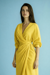 Veniah - V Neck Maxi Dress With Waist Accent
