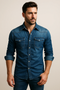 Slim fit ανδρικό πουκάμισο από τζιν με μακριά μανίκια