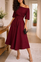 Kvinnors Midiklänning Off-Shoulder A-linje 1