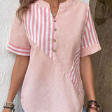 Image of Laura | Dames Blouse met Korte Mouwen en Strepen