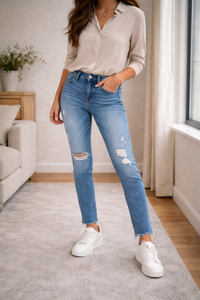 Lindex Dam Jeans Distressed Råkantad Stretch 0