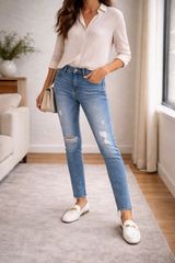 Lindex Dam Jeans Distressed Råkantad Stretch 1