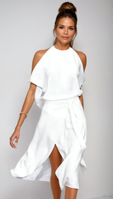 Clarissan - Halter Midi Evening Dress