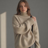 Celviera - Maglione oversize da donna a collo alto in cashmere