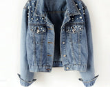 Avelisse - Womens Pearl Embellished Denim Jacket