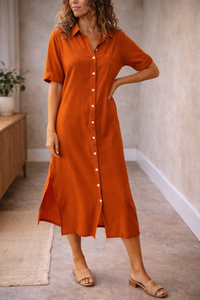 Women’s Midi Dress Button Front 0