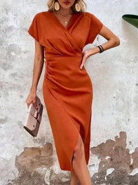 Lydelle – Wrap V Neck Midi Wedding Guest Dress