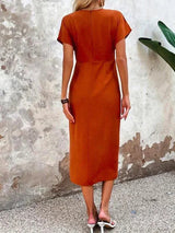 Lydelle – Wrap V Neck Midi Wedding Guest Dress