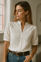 Image of Women's Embroidered Short Sleeve Blouse