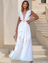 Image of Women's Ruffle V-Neck A-Line Maxi Dress