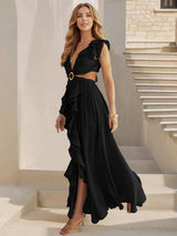 Image of Women's Ruffle V-Neck A-Line Maxi Dress