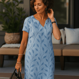 Image of Women's V-Neck Leaf Print Short Sleeve Dress